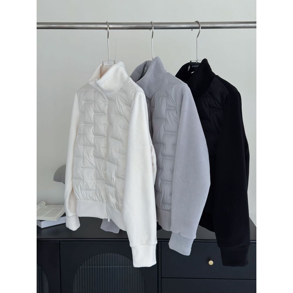 Women's Casual Stitching Polar Fleece Stand Collar Double Zipper Light Down Jacket