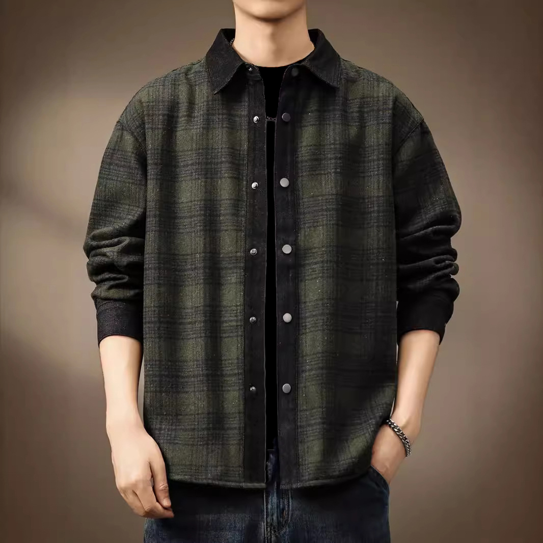 Men's Loose Casual Retro Plaid Long-Sleeve Shirt